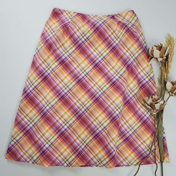 TALBOTS Pink Purple Orange Plaid Skirt Size 4 - Picture 10 of 13